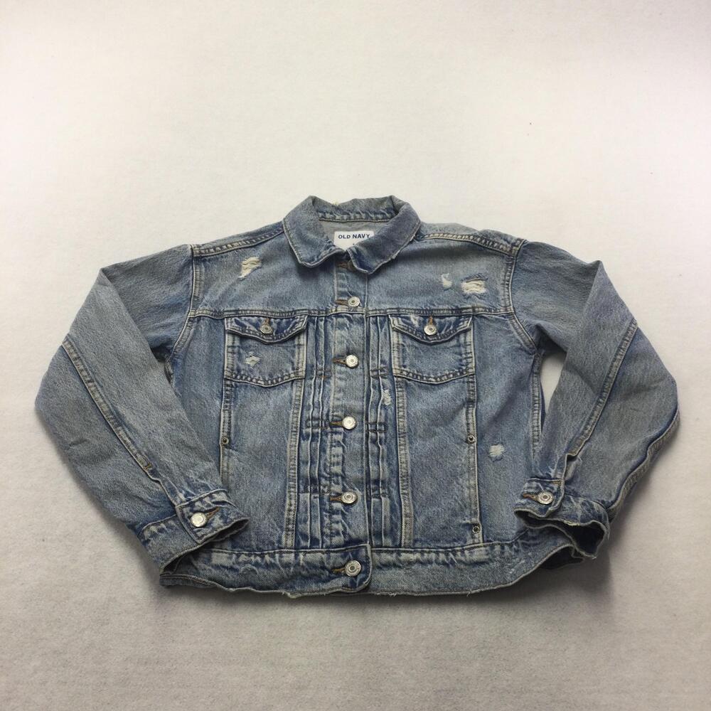Old Navy Jacket Youth Small Blue Denim Relaxed Classic Light Wash Distressed